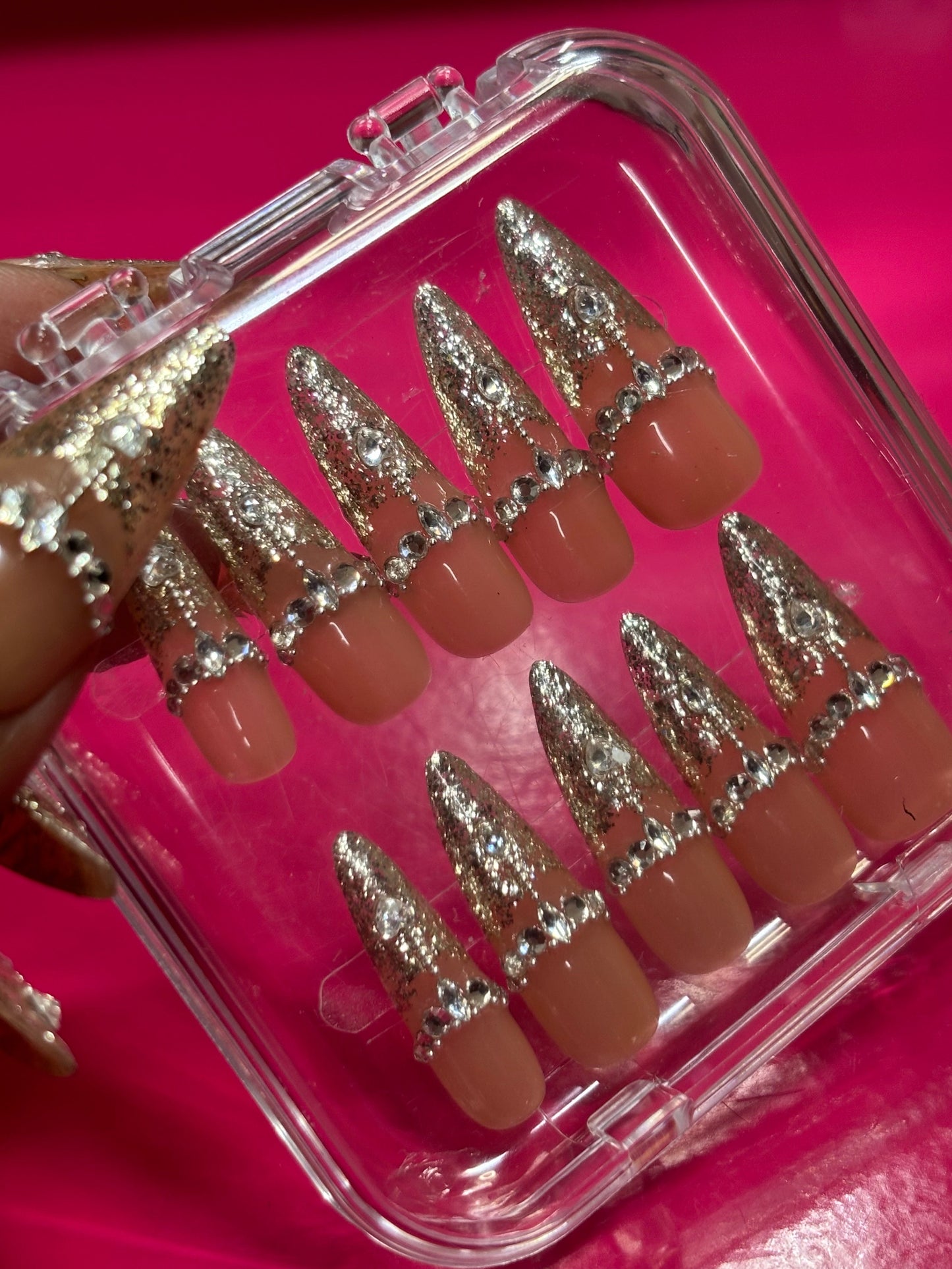 FCK IT PRESS EM ON Long Stiletto Nails 10pc Set Diamond Series