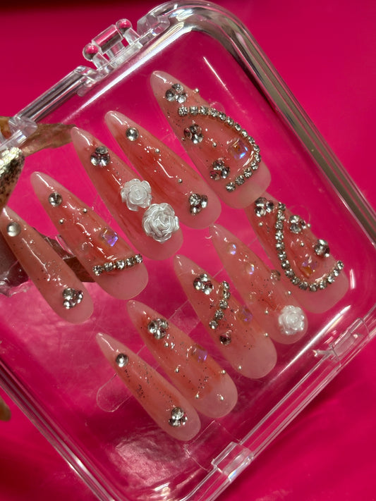 FCK IT PRESS EM ON Long Stiletto Nails 10pcs Set Diamond Series