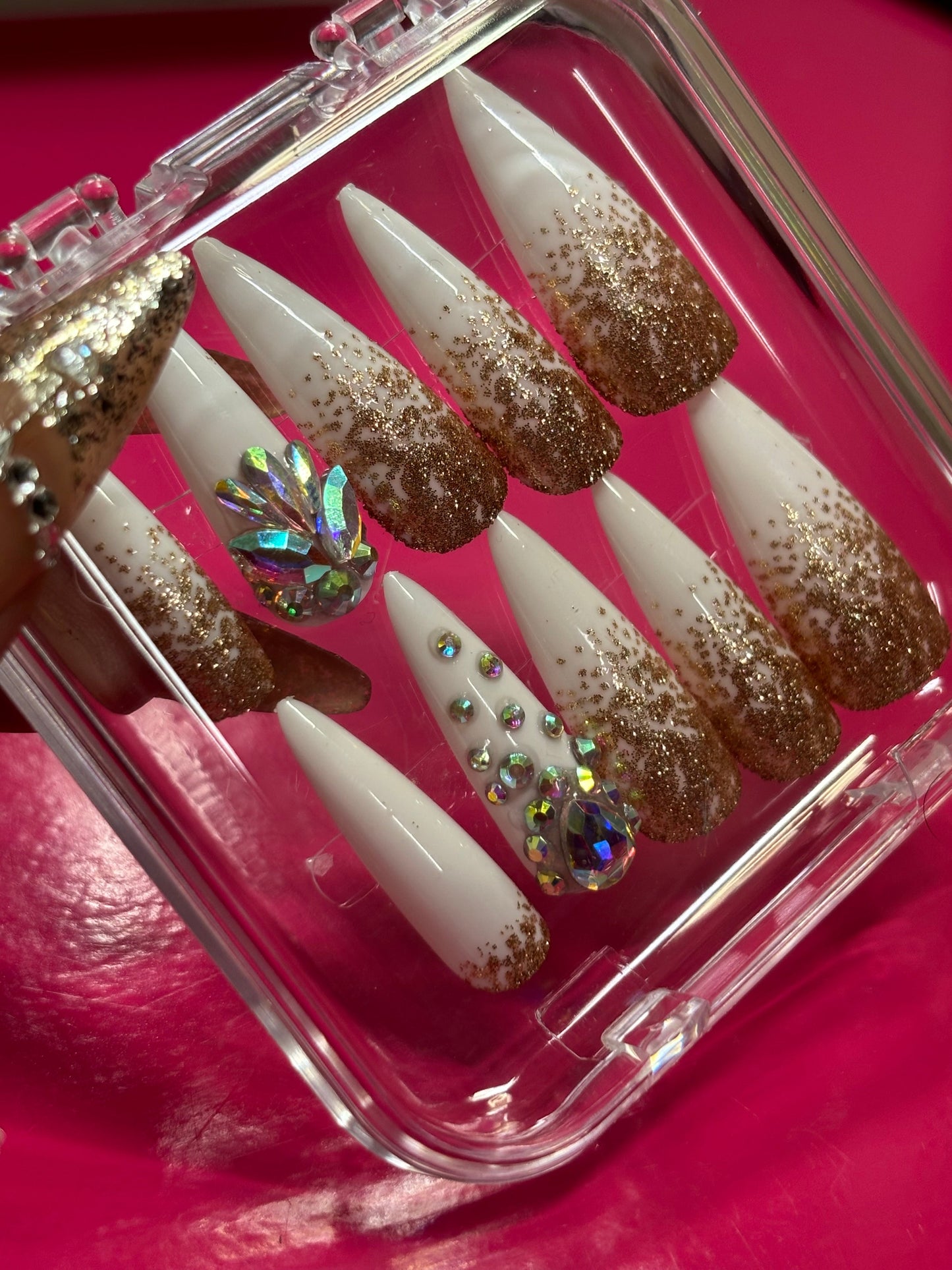 FCK IT PRESS EM ON Long Stiletto Nails 10pc Set Diamond Series