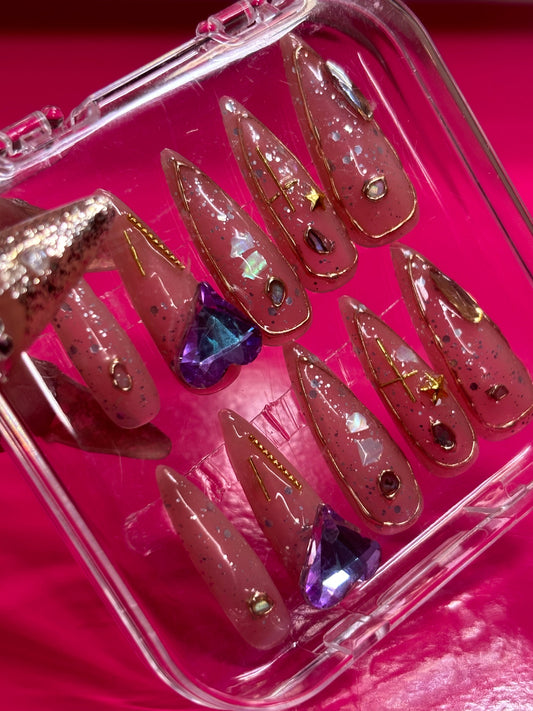 FCK IT PRESS EM ON Long Stiletto Nails 10pcs Set Diamond Series