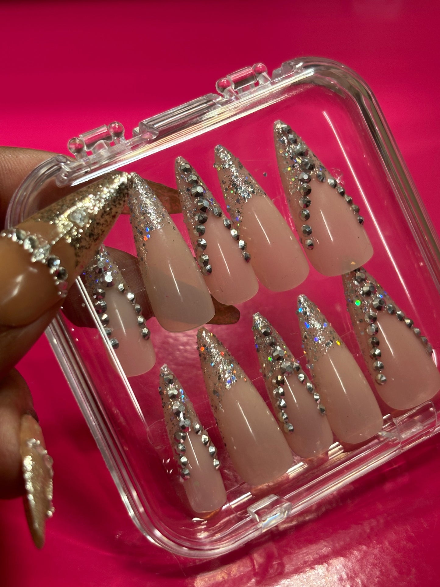 FCK IT PRESS EM ON Long Stiletto Nails 10pc Set Diamond Series